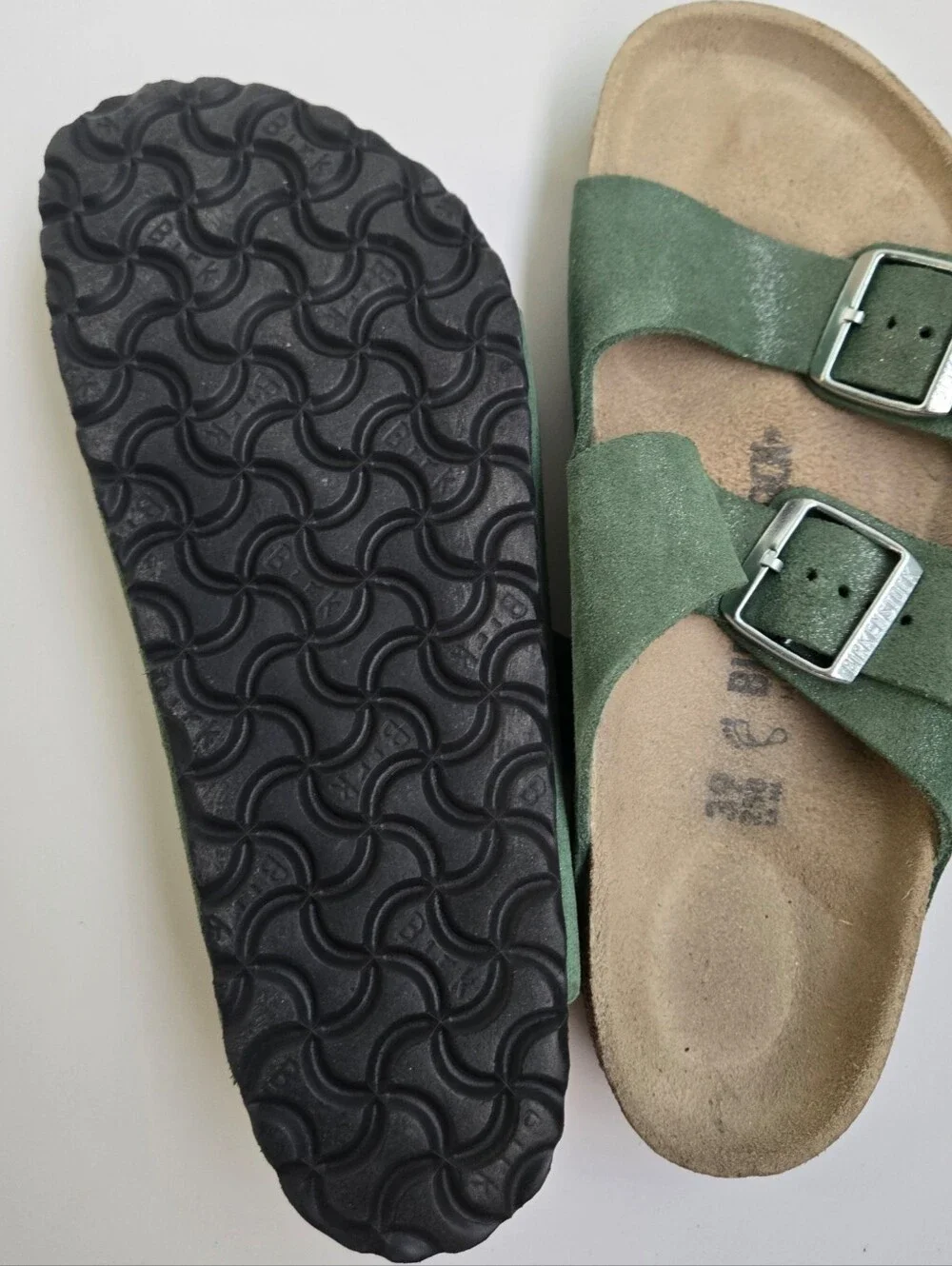 Birkenstock Green Suede Two-Strap Sandals
